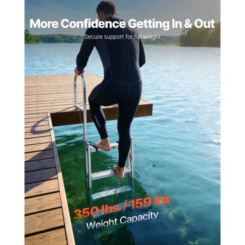 Retractable Dock Ladder, 5 Steps, Aluminum Alloy Pontoon Boat Swim Ladder, with Non-Slip Wide Steps, 350 lbs Weight Capacity, Adjustable Height, for Lake Swimming, Pool, Boat, Marine Boarding