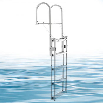 Retractable Dock Ladder, 5 Steps, Aluminum Alloy Pontoon Boat Swim Ladder, with Non-Slip Wide Steps, 350 lbs Weight Capacity, Adjustable Height, for Lake Swimming, Pool, Boat, Marine Boarding
