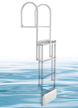 Retractable Dock Ladder, 4 Steps, Aluminum Alloy Pontoon Boat Swim Ladder with Auto-Lift Float, Non-Slip Wide Steps, 500 lbs Weight Capacity, Adjustable Height, for Lake Pool Marine Boarding