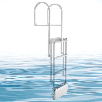 Retractable Dock Ladder, 4 Steps, Aluminum Alloy Pontoon Boat Swim Ladder with Auto-Lift Float, Non-Slip Wide Steps, 500 lbs Weight Capacity, Adjustable Height, for Lake Pool Marine Boarding