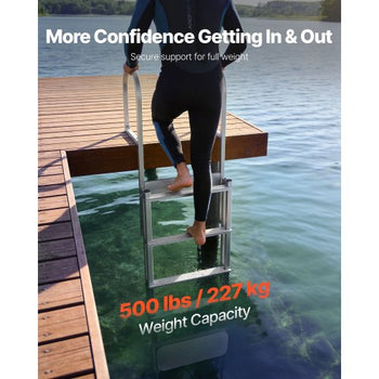Retractable Dock Ladder, 5 Steps, Aluminum Alloy Pontoon Boat Swim Ladder with Auto-Lift Float, Non-Slip Wide Steps, 500 lbs Weight Capacity, Adjustable Height, for Lake Pool Marine Boarding