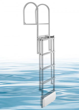 Retractable Dock Ladder, 5 Steps, Aluminum Alloy Pontoon Boat Swim Ladder with Auto-Lift Float, Non-Slip Wide Steps, 500 lbs Weight Capacity, Adjustable Height, for Lake Pool Marine Boarding
