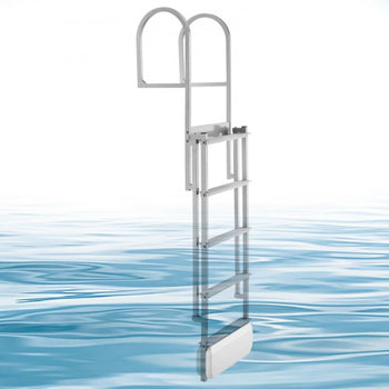 Retractable Dock Ladder, 5 Steps, Aluminum Alloy Pontoon Boat Swim Ladder with Auto-Lift Float, Non-Slip Wide Steps, 500 lbs Weight Capacity, Adjustable Height, for Lake Pool Marine Boarding