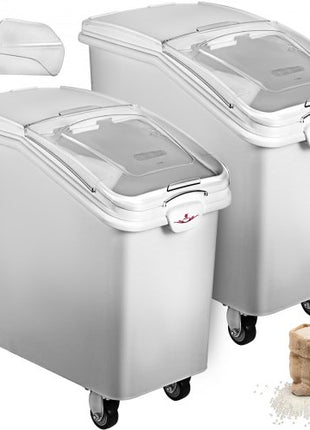 2x Ingredient Bin With Casters 21 Gallon Food Safe Restaurant Kitchen Flour Bins