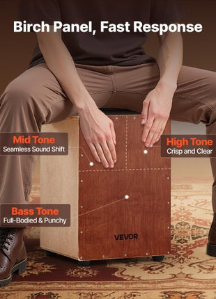 Cajon Box Drum Wooden Birchwood Percussion Instrument Bass Drum with Snare Wires