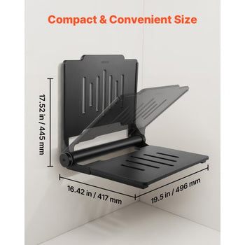 Foldable Shower Seat Wall Mounted, 17.8" Folding Shower Bench with Supportive Backrest, Plastic Fold-Down Bathroom Corridor Seat with Stainless Steel Frame for Adults Seniors, 400LBS Loading