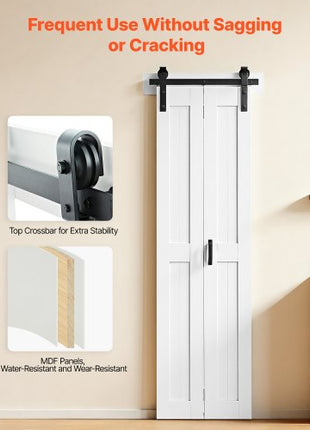 Bifold Barn Door, 24" x 84", MDF Bi-Fold Sliding Closet Doors, Hardware Kit Included, H-Frame Space-Saving Design, Need to Assemble, for Bedroom, Living Room, Wardrobe and Room Divider, White