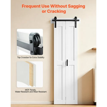 Bifold Barn Door, 24" x 84", MDF Bi-Fold Sliding Closet Doors, Hardware Kit Included, H-Frame Space-Saving Design, Need to Assemble, for Bedroom, Living Room, Wardrobe and Room Divider, White