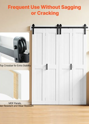 Bifold Barn Door, 48" x 84", MDF Bi-Fold Sliding Closet Doors, Hardware Kit Included, H-Frame Space-Saving Design, Pre-Assembled Panels for Bedroom, Living Room, Wardrobe and Room Divider, White
