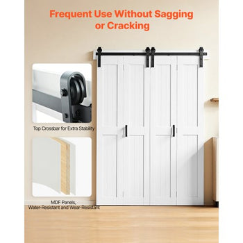 Bifold Barn Door, 48" x 84", MDF Bi-Fold Sliding Closet Doors, Hardware Kit Included, H-Frame Space-Saving Design, Pre-Assembled Panels for Bedroom, Living Room, Wardrobe and Room Divider, White