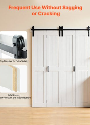 Bifold Barn Door, 72" x 84", MDF Bi-Fold Sliding Closet Doors, Hardware Kit Included, H-Frame Space-Saving Design, Pre-Assembled Panels for Bedroom, Living Room, Wardrobe and Room Divider, White