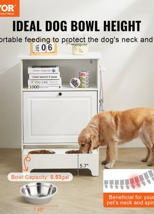 Pet Feeding Station with 2 Stainless Steel Bowls, Elevated Dog Bowls with Storage, Dog Food Storage and Feeder Station with Tilt Out Storage Cabinet, Pet Toy Storage Organizer, for Small Dogs