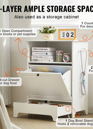 Pet Feeding Station with 2 Stainless Steel Bowls, Elevated Dog Bowls with Storage, Dog Food Storage and Feeder Station with Tilt Out Storage Cabinet, Pet Toy Storage Organizer, for Small Dogs