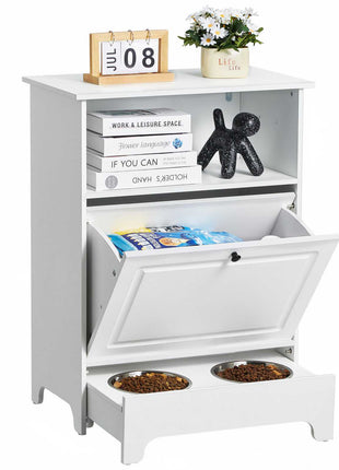 Pet Feeding Station with 2 Stainless Steel Bowls, Elevated Dog Bowls with Storage, Dog Food Storage and Feeder Station with Tilt Out Storage Cabinet, Pet Toy Storage Organizer, for Small Dogs