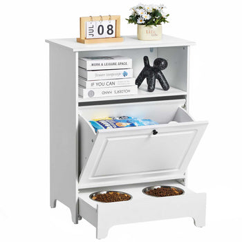 Pet Feeding Station with 2 Stainless Steel Bowls, Elevated Dog Bowls with Storage, Dog Food Storage and Feeder Station with Tilt Out Storage Cabinet, Pet Toy Storage Organizer, for Small Dogs