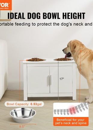Pet Feeding Station with 2 Stainless Steel Bowls, Elevated Dog Bowls with Storage, Dog Food Storage and Feeder Station with Storage Cabinet, Pet Toy Storage Organizer, for Dogs, Modern