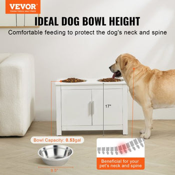 Pet Feeding Station with 2 Stainless Steel Bowls, Elevated Dog Bowls with Storage, Dog Food Storage and Feeder Station with Storage Cabinet, Pet Toy Storage Organizer, for Dogs, Modern