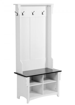 Hall Tree Entryway Bench, Coat Rack with Shoe Storage, 32" Wide Mudroom bench with Storage and Seating, Adjustable Shelves and 5 Hanging Hooks with 4 Storage Drawers,for Mudroom,Entryway,Hallway