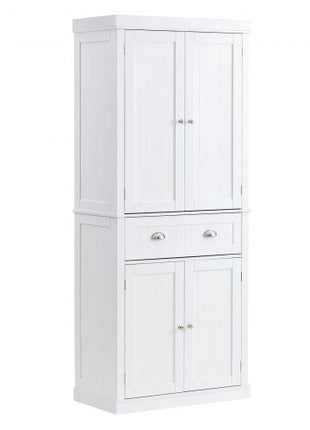 72" Kitchen Pantry Storage Cabinet, Freestanding Utility Cabinets with Doors, Drawer and 3 Adjustable Shelves, Tall Food Buffet Pantries for Kitchen, Living Room, Dinning Room, Laundry, White