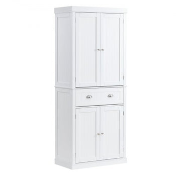 72" Kitchen Pantry Storage Cabinet, Freestanding Utility Cabinets with Doors, Drawer and 3 Adjustable Shelves, Tall Food Buffet Pantries for Kitchen, Living Room, Dinning Room, Laundry, White