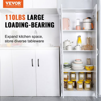 Kitchen Pantry Cabinet, 60" Tall Food Pantry Storage Cabinet, 110LBS Freestanding Storage Cabinet Cupboard with 3 Shelves(2 Adjustable), Engineered Wood Utility Pantry for Kitchen, Dining Room
