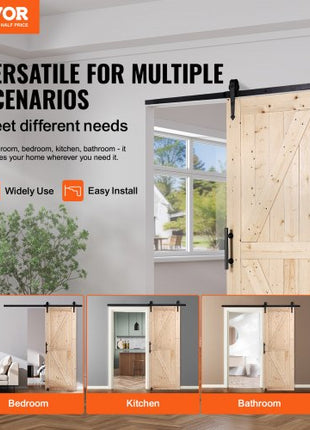 Barn Door and Hardware Kit, 30" x 84" Wood Sliding Barn Door, Smoothly and Quietly, Barn Door Kit with 8-in-1 Floor Guide and Door Handle, Spruce Wood Panelled Slab, Easy to Install
