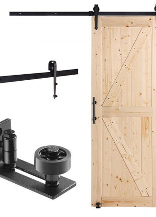 Barn Door and Hardware Kit, 30" x 84" Wood Sliding Barn Door, Smoothly and Quietly, Barn Door Kit with 8-in-1 Floor Guide and Door Handle, Spruce Wood Panelled Slab, Easy to Install