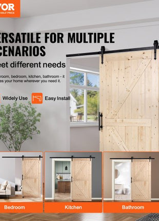 Barn Door and Hardware Kit, 42" x 84" Wood Sliding Barn Door, Smoothly and Quietly, Barn Door Kit with 8-in-1 Floor Guide and Door Handle, Spruce Wood Panelled Slab, Easy to Install