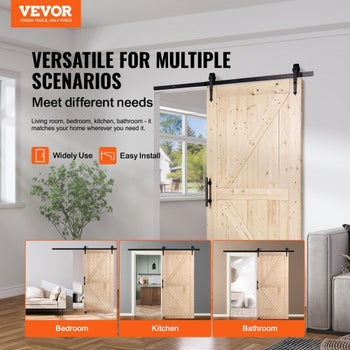 Barn Door and Hardware Kit, 42" x 84" Wood Sliding Barn Door, Smoothly and Quietly, Barn Door Kit with 8-in-1 Floor Guide and Door Handle, Spruce Wood Panelled Slab, Easy to Install