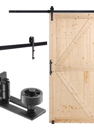 Barn Door and Hardware Kit, 42" x 84" Wood Sliding Barn Door, Smoothly and Quietly, Barn Door Kit with 8-in-1 Floor Guide and Door Handle, Spruce Wood Panelled Slab, Easy to Install