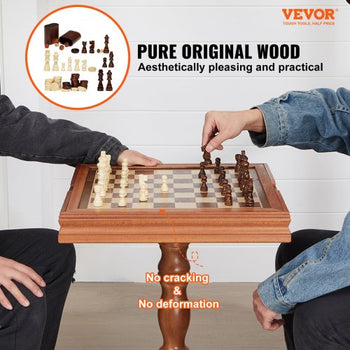 3-IN-1 Chess Checkers Backgammon Table Set, 18 Inch Premium Wooden Chess Table, Deluxe Combo Game Table Furniture Set, Chess Set Board Game Gift for Family Board Games