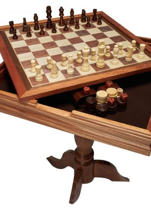 3-IN-1 Chess Checkers Backgammon Table Set, 18 Inch Premium Wooden Chess Table, Deluxe Combo Game Table Furniture Set, Chess Set Board Game Gift for Family Board Games