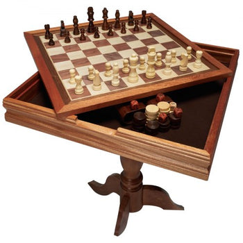 3-IN-1 Chess Checkers Backgammon Table Set, 18 Inch Premium Wooden Chess Table, Deluxe Combo Game Table Furniture Set, Chess Set Board Game Gift for Family Board Games