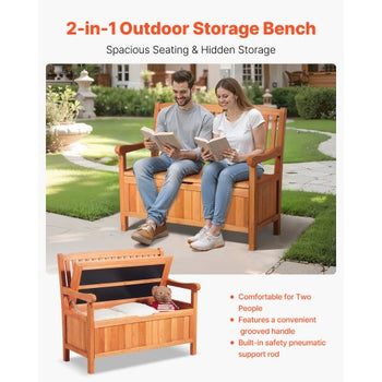 Outdoor Storage Bench, 2-Person Wooden Storage Bench, 33 Gallons Deck Box with Side Handle, Supports up to 705 lbs, Outdoor Seating & Porch Decor, for Patio Garden Balcony Yard