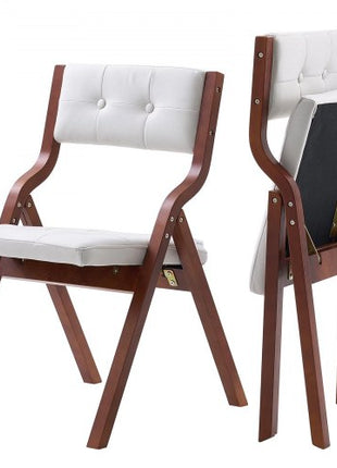 Wooden Folding Chairs with Cushion, Set of 2, Portable Foldable Cushion Chair with Wooden Frame, Modern Padded Dining Chair for Kitchen, Office, Wedding, Party, Dining Room, Easy Assembly, White