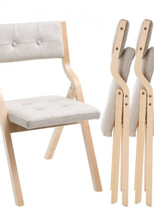 Wooden Folding Chairs with Cushion, Set of 4, Portable Foldable Cushion Chair with Wooden Frame, Modern Padded Dining Chair for Kitchen, Office, Wedding, Party, Dining Room, Easy Assembly, Beige