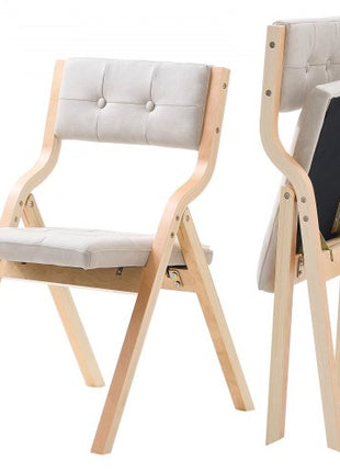 Wooden Folding Chairs with Cushion, Set of 2, Portable Foldable Cushion Chair with Wooden Frame, Modern Padded Dining Chair for Kitchen, Office, Wedding, Party, Dining Room, Easy Assembly, Beige