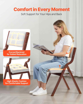 Wooden Folding Chairs with Cushion, Set of 4, Portable Foldable Cushion Chair with Wooden Frame, Modern Padded Dining Chair for Kitchen, Office, Wedding, Party, Dining Room, Easy Assembly, White