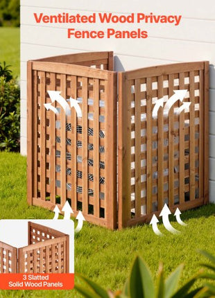 Wooden Privacy Fence, 32 x 38 inch Air Conditioner Fence, 3 Panel Solid Outdoor Wood Privacy Screen with Adjustable Angle, Hinge-Reinforced Structure, Trash Can Hider Fences for Garden