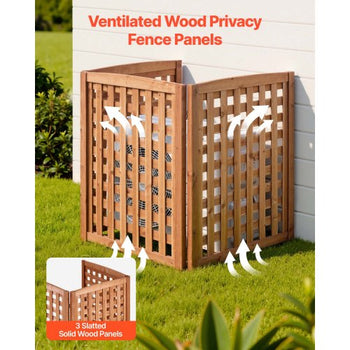 Wooden Privacy Fence, 32 x 38 inch Air Conditioner Fence, 3 Panel Solid Outdoor Wood Privacy Screen with Adjustable Angle, Hinge-Reinforced Structure, Trash Can Hider Fences for Garden