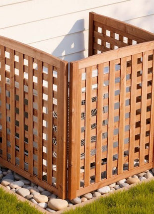 Wooden Privacy Fence, 32 x 38 inch Air Conditioner Fence, 3 Panel Solid Outdoor Wood Privacy Screen with Adjustable Angle, Hinge-Reinforced Structure, Trash Can Hider Fences for Garden