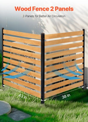 Wood Privacy Fence, 38" W x 42" L, 2-Panel Slatted Air Conditioner Fence Screen, Pool Equipment Enclosure with Metal Stakes, Easy DIY Installation, Outdoor Trash Can Hider for Garden Decoration