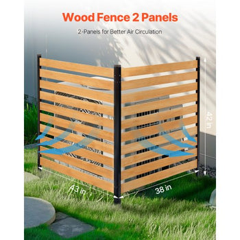 Wood Privacy Fence, 38" W x 42" L, 2-Panel Slatted Air Conditioner Fence Screen, Pool Equipment Enclosure with Metal Stakes, Easy DIY Installation, Outdoor Trash Can Hider for Garden Decoration