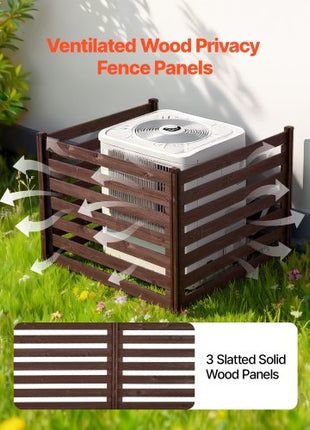 Wooden Privacy Fence, 48 x 37 inch Air Conditioner Fence, 3 Panel Solid Outdoor Wood Privacy Screen with Metal Stakes, Steel Frame, Trash Can Hider Fences Suitable for Garden, Pool