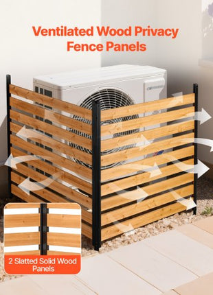 Wooden Privacy Fence, 48 x 49 x 28 inch Air Conditioner Fence, 2 Panel Solid Outdoor Wood Privacy Screen with Metal Stakes, Steel Frame, Trash Can Hider Fences Suitable for Garden, Pool