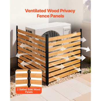 Wooden Privacy Fence, 48 x 49 x 28 inch Air Conditioner Fence, 2 Panel Solid Outdoor Wood Privacy Screen with Metal Stakes, Steel Frame, Trash Can Hider Fences Suitable for Garden, Pool