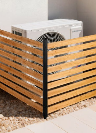 Wooden Privacy Fence, 48 x 49 x 28 inch Air Conditioner Fence, 2 Panel Solid Outdoor Wood Privacy Screen with Metal Stakes, Steel Frame, Trash Can Hider Fences Suitable for Garden, Pool
