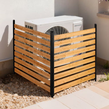 Wooden Privacy Fence, 48 x 49 x 28 inch Air Conditioner Fence, 2 Panel Solid Outdoor Wood Privacy Screen with Metal Stakes, Steel Frame, Trash Can Hider Fences Suitable for Garden, Pool