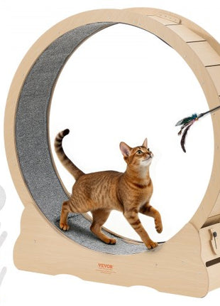 Cat Exercise Wheel, 48 in Wooden Cat Running Wheel for Indoor Cats up to 28 lbs, Cats Treadmill with Carpeted Runway & Locking Mechanism, Quiet Roller Kitten Sport Toys for Pets Fitness & Health