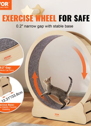 Wooden Cat Exercise Wheel, 52" Large Cat Treadmill Wheel for Indoor Cats, Cat Running Wheel with Detachable Carpet & Cat Teaser for Running/Walking/Training, Suitable for Most Cats